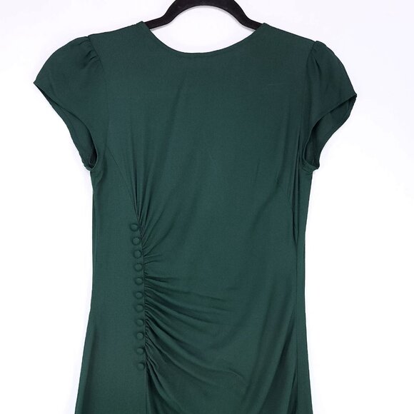 Reformation Frasier Midi Dress 2 Forest Green Leg Slit Short Sleeve Side Button - Picture 6 of 16